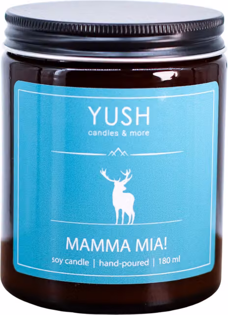 Vela de soja Mamma Mia de Yush con aroma fruity, gourmand y fresh en color marrón y multicolor, 180 ml