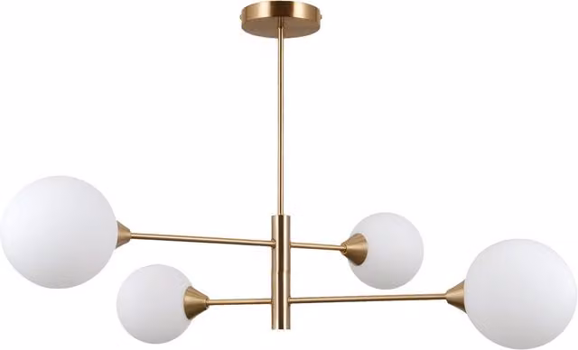 Lámpara de techo colgante Italux Evora con 4 luces globo de cristal y acabado en latón color miel para bombillas G9