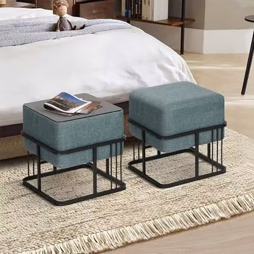 Juego de 2 Puffs en.casa Reversibles y Apilables en Color Verde con Diseño 2 en 1 para Asiento o Mesa, An/An/Al: 38 x 38 x 38 cm