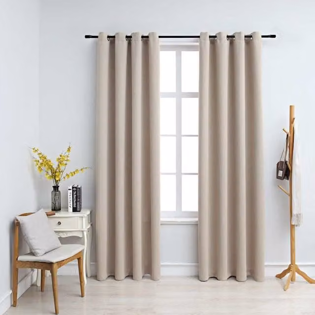 Cortinas opacas de poliéster con anillas de metal vidaXL, 2 piezas, beige, An/Al: 140 x 245 cm