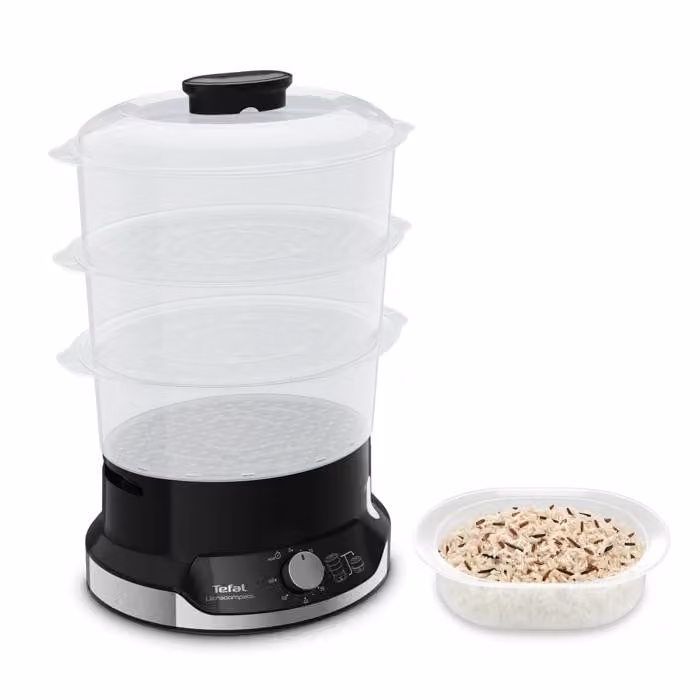 Vaporera Tefal Ultracompact de 3 cestas, 800 W, color negro
