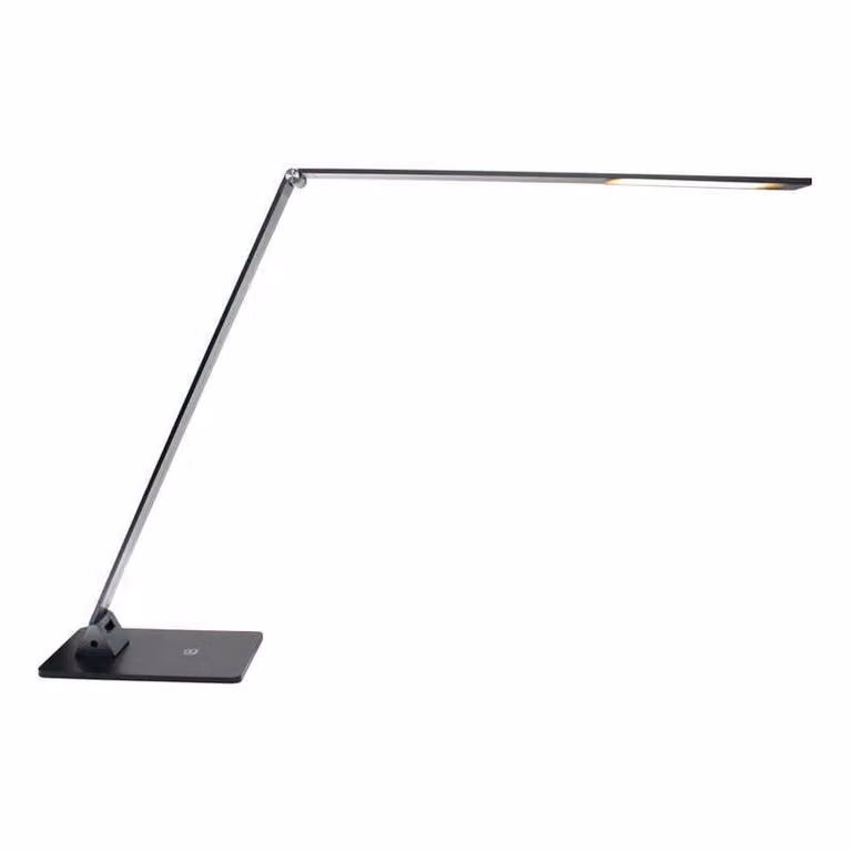 Lámpara de escritorio LED de la marca LEDBOX en color gris y blanco con luz cálida, ajustable y fabricada en metal y aluminio para tu oficina o casa