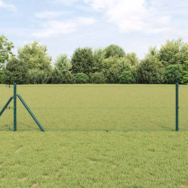 Malla de valla hexagonal Syfax verde de acero y PVC para fijación al suelo de 50 x 0,8 m