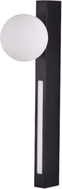 Aplique de pared moderno Zuma Line con esfera de vidrio blanca y estructura negra para salón o dormitorio