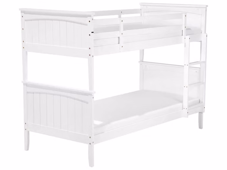 Cama de dos niveles para niños Beliani en madera blanca con estructura de casa y estilo minimalista An/P/Al: 90 x 200 cm