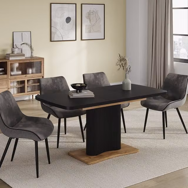 Mesa de comedor extensible Fenaro de Vicco en negro y roble dorado, An/P/Al: 120-160 x 80 x 76 cm