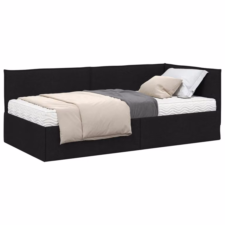 Set de cama de esquina vidaXL con colchón de espuma y estructura tapizada en terciopelo negro, 100 x 200 cm