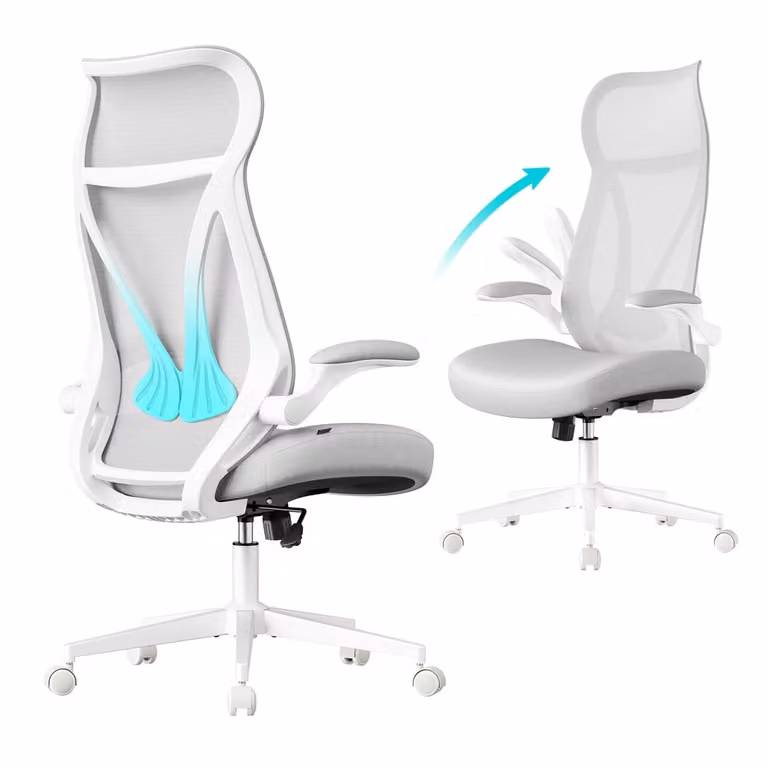 Silla de oficina ergonómica SONGMICS con reposacabezas y reposabrazos en gris y blanco