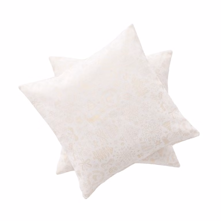 Lote de 2 fundas de cojín de Navidad Gamusi en jacquard de algodón, color blanco y oro, 45 x 45 cm