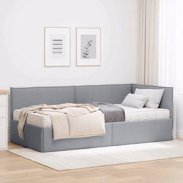 Estructura de cama de esquina con colchón de 2 piezas vidaXL en gris, An/P/Al: 204 x 90 x 74 cm