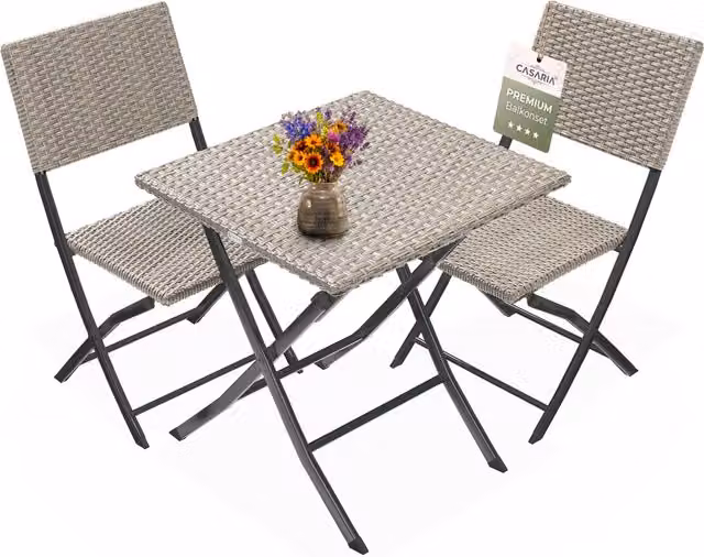 Conjunto de jardín de 3 piezas Casaria en polirratán color beige para terraza o balcón