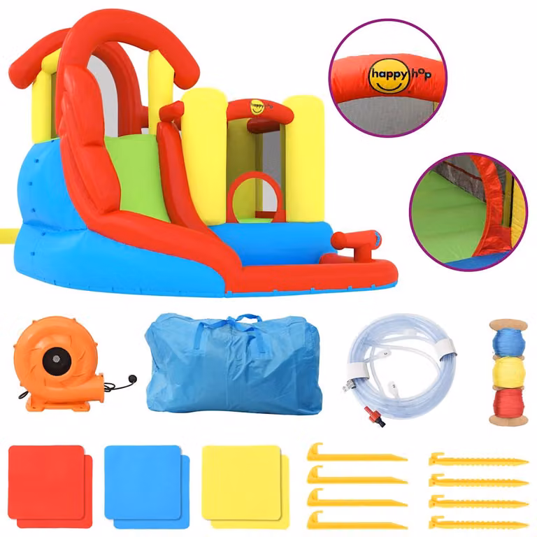 Castillo hinchable Happy Hop con tobogán, piscina y función de pulverización, multicolor, An/P/Al: 280 x 319 x 211 cm
