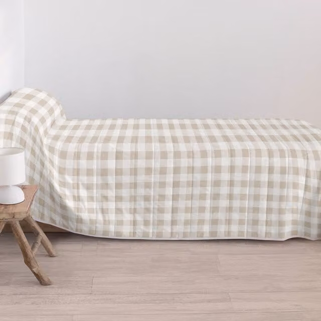 Colcha de algodón Vichy beige para cama de niños An/P: 180 x 260 cm
