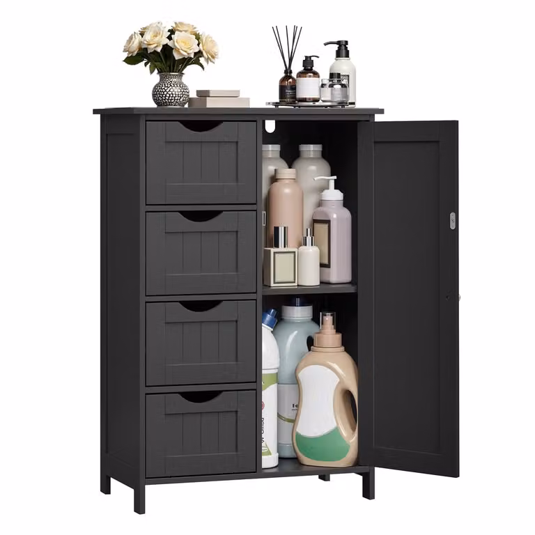 Armario de baño VASAGLE negro con puertas y cajones An/P/Al: 55 x 30 x 82 cm
