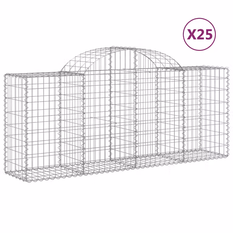 Set de 25 cestas de gaviones videx en forma de arco de acero galvanizado color gris y plata An/P/Al: 200 x 50 x 80/100 cm