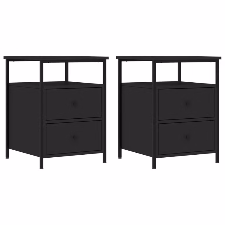 Set de 2 mesitas de noche vidaXL de estilo industrial en color negro, fabricadas en madera MDF y metal, montaje en pared, An/P/Al: 44 x 45 x 60 cm