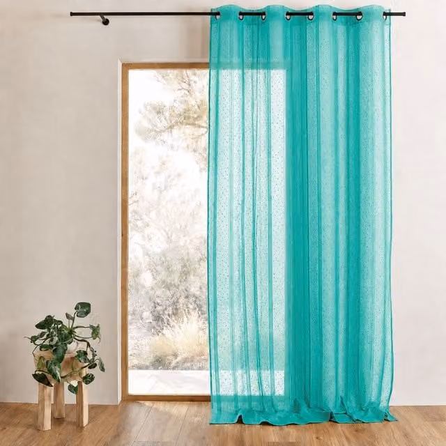 Cortina de hilos semi-transparente HomeMaison hm6923302 con rayas en color azul turquesa y plata, An/Al: 140 x 240 cm