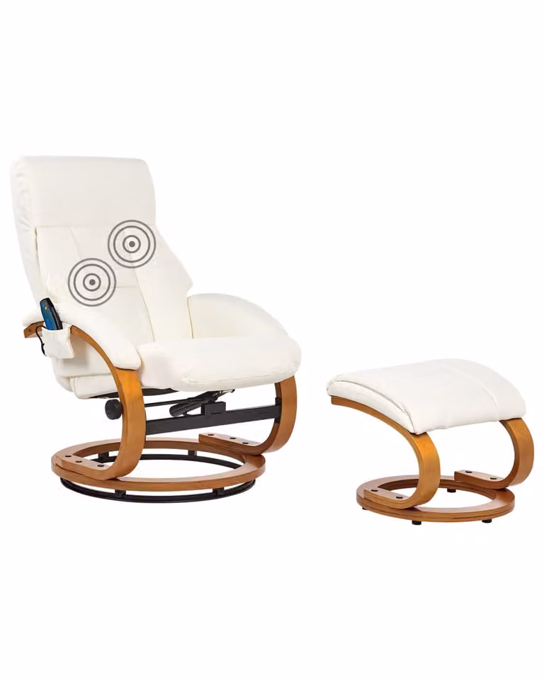 Sillón de masaje relax Beliani con reposapiés en piel sintética blanca