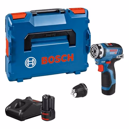 Atornillador a batería Bosch Professional GSR 12V-35 FC FlexiClick System con 2 baterías GBA 3.0Ah, cargador GAL 12V-40 y L-BOXX en color azul