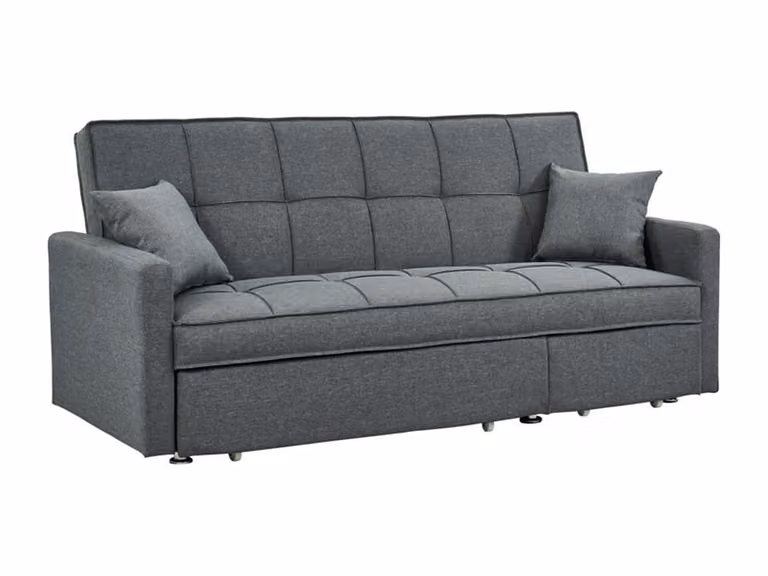 Sofá-cama Canetti de 3 plazas en tela gris con estructura de madera sólida y cajón extraíble An/P/Al: 206 x 98 x 86 cm