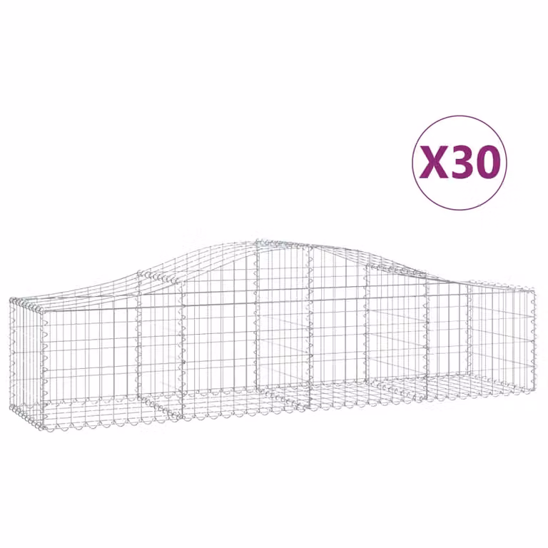 Set de 30 cestas de gaviones videx en acero galvanizado color gris y plata con forma de arco, An/P/Al: 200 x 50 x 40/60 cm