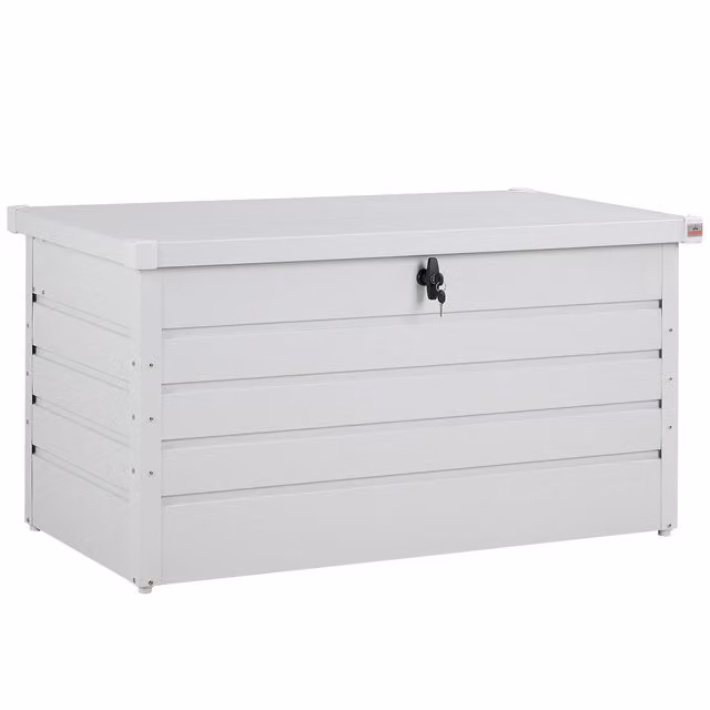 Baúl de almacenaje exterior Gardebruk de acero galvanizado de 385L en color gris y blanco mate