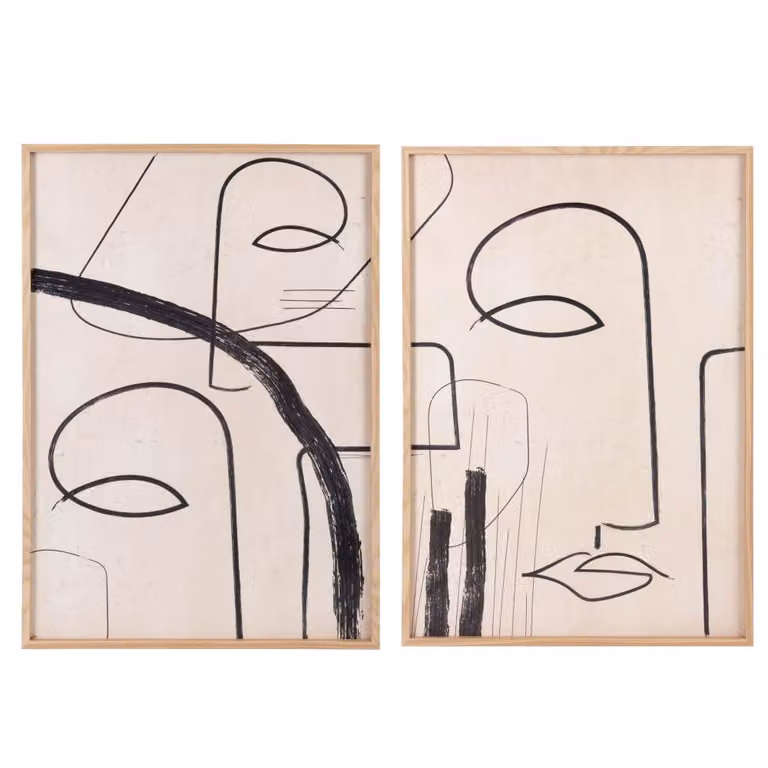 Cuadro díptico abstracto moderno Maisons du Monde en beige y negro, An: 84 cm, Al: 60 cm
