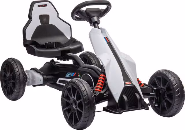 Coche Eléctrico Infantil Kart HOMCOM 12V para Niños de 3 a 8 Años, Color Blanco, An/P/Al: 100 x 58 x 58,5 cm
