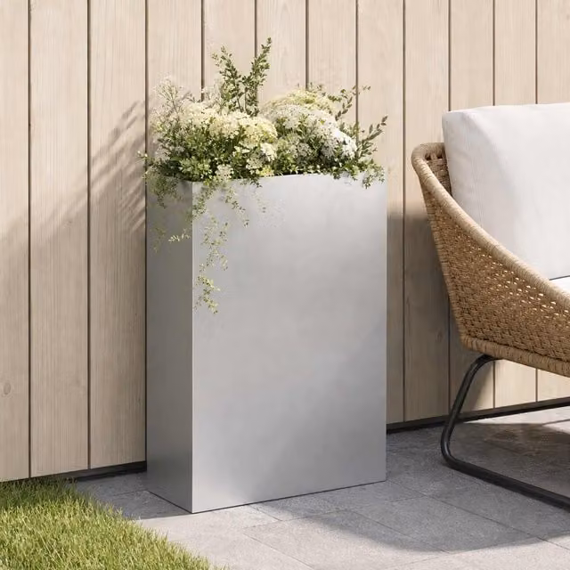 Macetero de jardín Maison Exclusive en acero inoxidable color plata An/P/Al: 50 x 20 x 75 cm