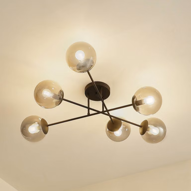 Lámpara de techo Isamer de Lindby en negro y gris con detalles de metal y cristal, atenuable y de estilo moderno para salón o comedor