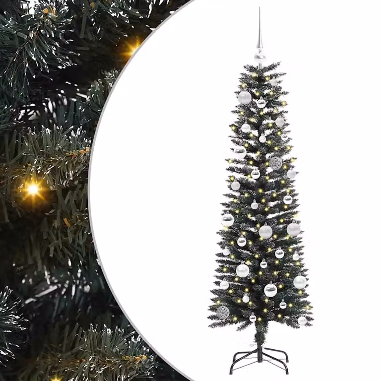 Árbol de Navidad artificial verde vidaXL de 150 cm con luces LED blanco cálido y diseño moderno en PVC y metal