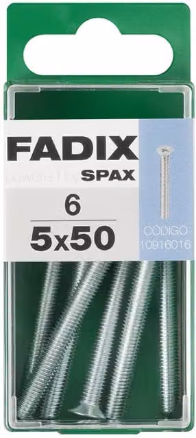 Tornillo de acero galvanizado FADIX con cabeza avellanada M5 x 50 mm, color plata, caja de 6 unidades