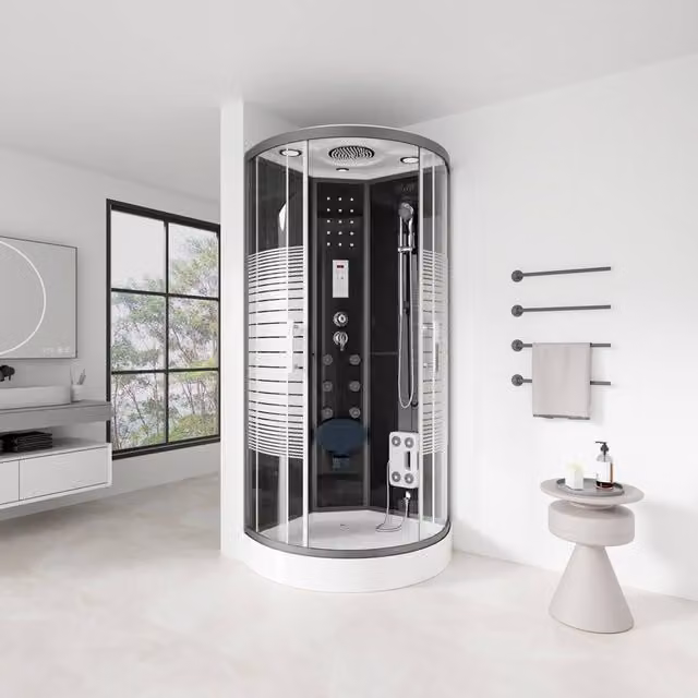 Cabina de ducha de esquina Home Deluxe BLACK PEARL con rociador de lluvia y cristal esmerilado, An/P/Al: 90 x 90 x 220 cm