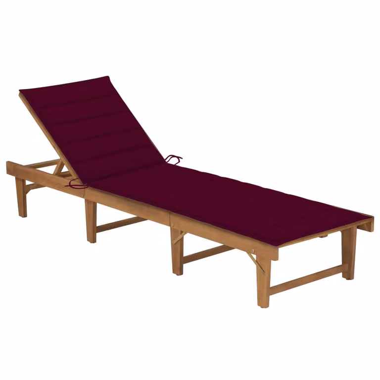 Tumbona plegable Syfax de madera de acacia con cojín impermeable rojo y morado para jardín o terraza