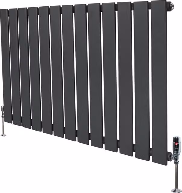 Radiador de columna simple Monster Shop en acero gris antracita con válvulas termostáticas y kit de fijación, 826 W, An/Al: 60 x 91 cm