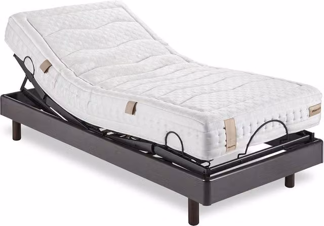 Conjunto de colchón de látex híbrido y base articulada motorizada con mando inalámbrico Aran Dunlopillo en blanco y marrón, An: 90 cm, Al: 200 cm