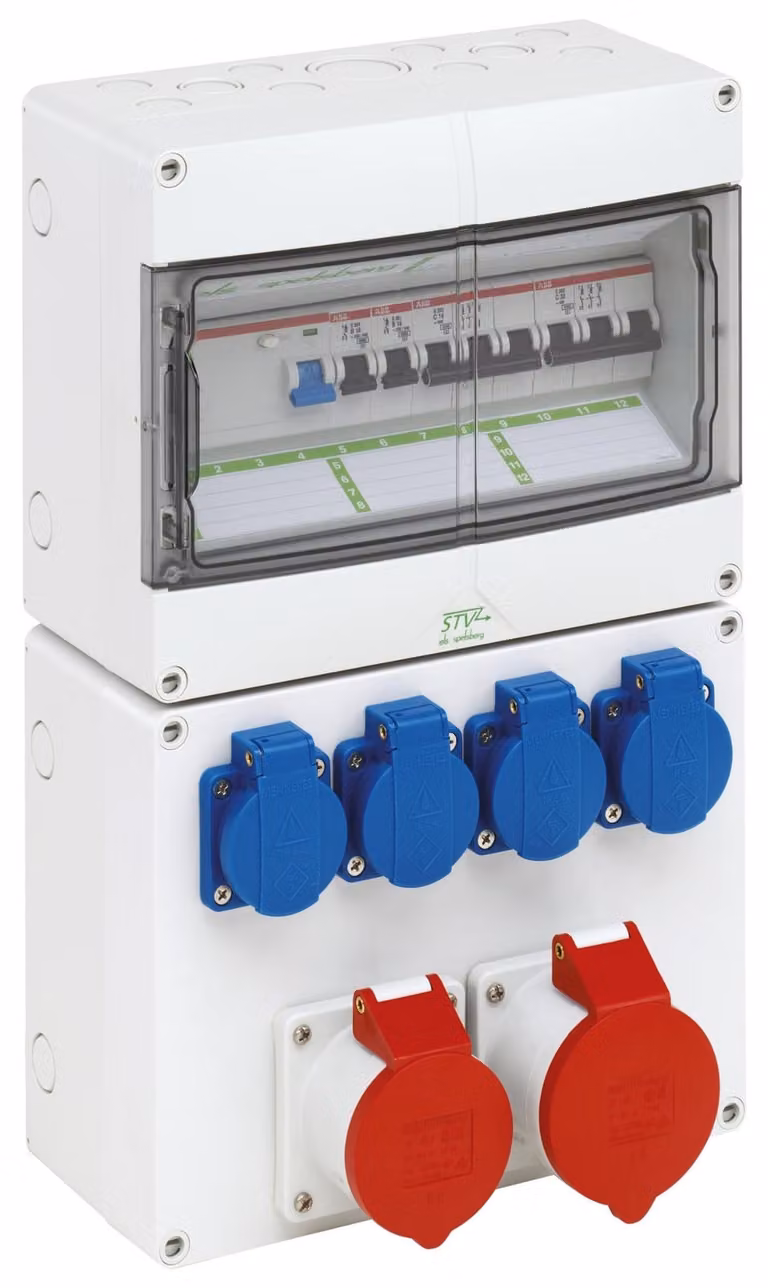 Cuadro de toma de corriente Spelsberg STV 1224-K color blanco con protección IP44, An/P/Al: 25,0 x 12,2 x 40,0 cm