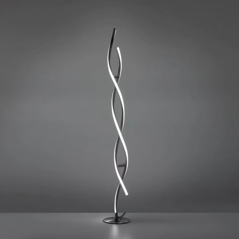 Lámpara de pie LED inteligente LOLA Smart Swing en aluminio gris y plata, atenuable con control remoto y compatible con Alexa y Google Assistant para salón o comedor