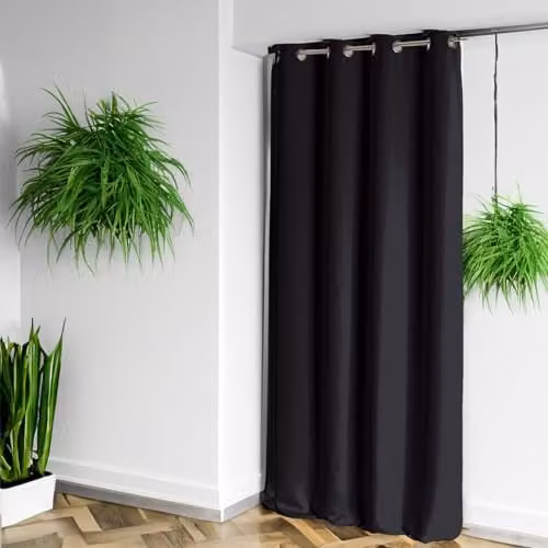 Cortina Blackout HomeMaison de Poliéster Satinado Negro, Ignífuga y Absorción de Sonido, An/Al: 260 x 240 cm