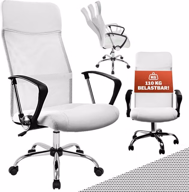 Silla de oficina giratoria 360 Deuba en color blanco con reposabrazos y ruedas para hogar u oficina
