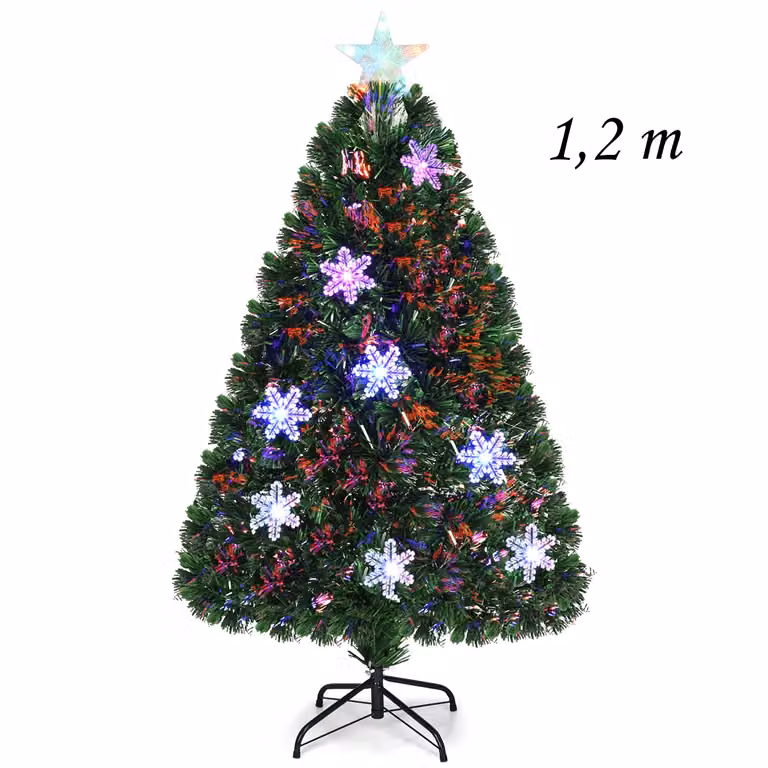 Árbol de Navidad Artificial Costway Verde con Fibra Óptica LED RGB Cambia Color y Soporte Metálico de 120 cm