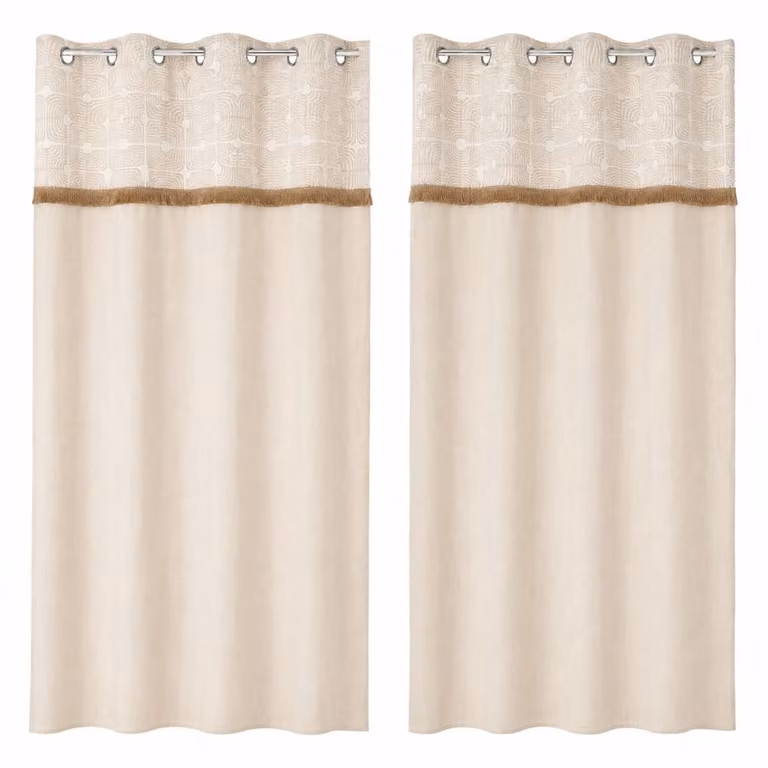 Conjunto de 2 cortinas de algodón NIYLO en color beige, semitransparentes y lisas, An/Al: 140 x 260 cm