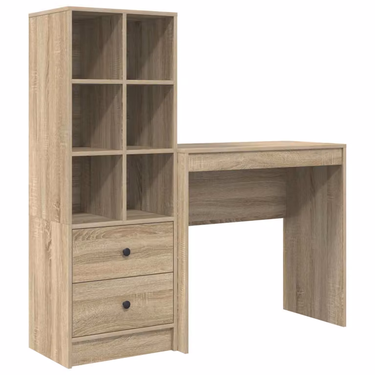 Set de 2 escritorios modernos vidaXL en roble sonoma con estantería para oficina en casa, An/P/Al: 125,5 x 40 x 127 cm