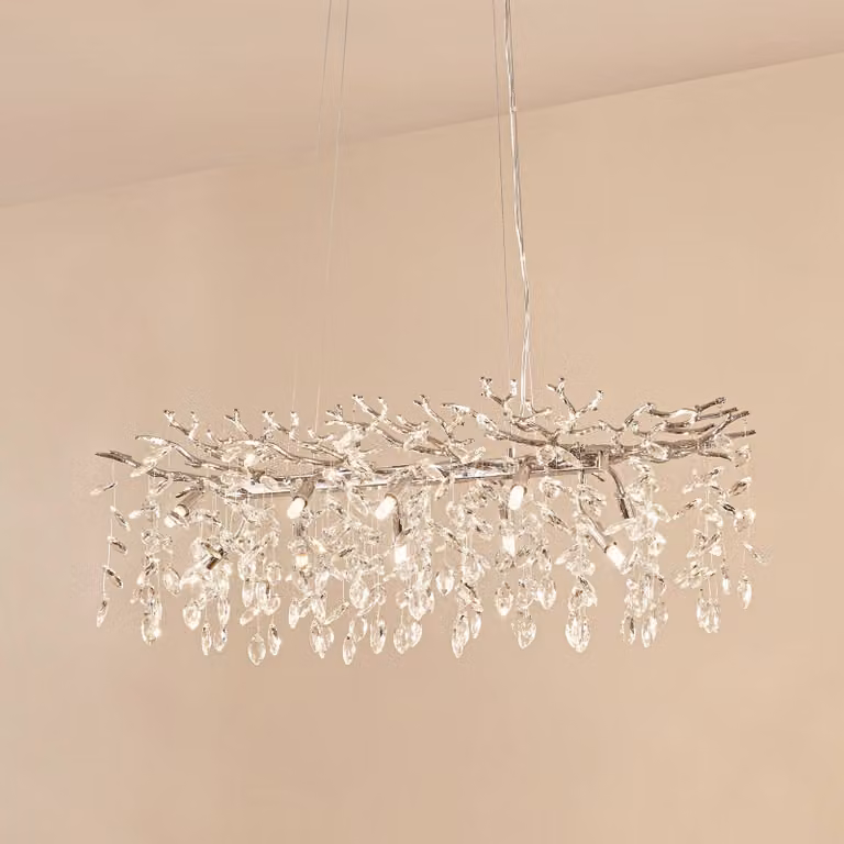 Lámpara colgante de cristal Bellora de Lucande, diseño moderno en cromo y plata con cristal transparente, atenuable para salón o comedor