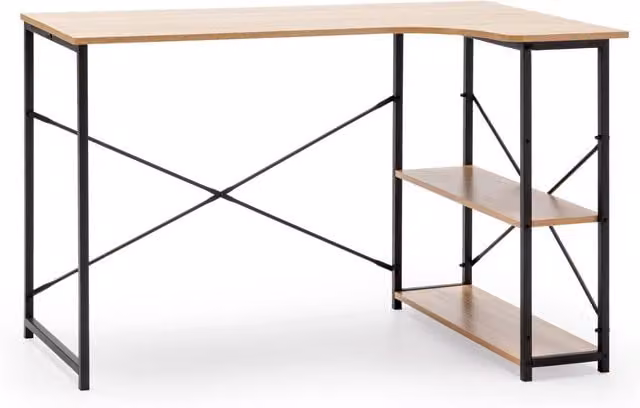 Mesa de escritorio Juani de estilo industrial con 2 estantes en color negro y marrón, An: 120 cm