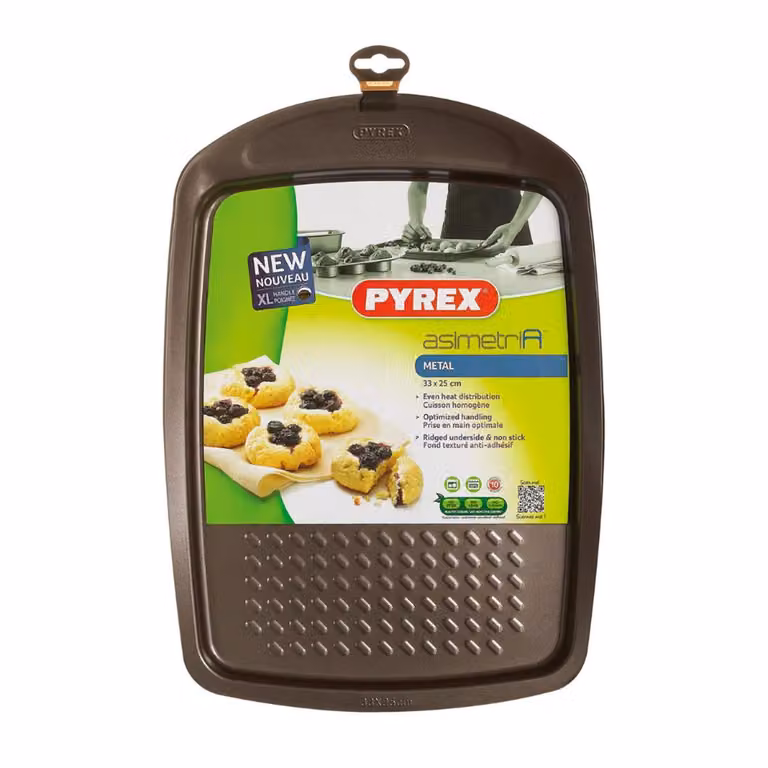 Bandeja rectangular para horno Pyrex Asimetría antiadherente color plata An/P: 33 x 25 cm