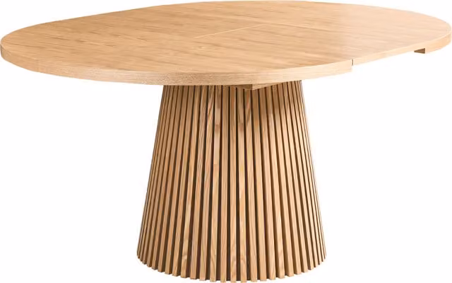 Mesa de comedor extensible Beliani ovalada en color marrón fresno con acabado mate, An/P/Al: 120 x 100 x 76 cm (extensible hasta 160 cm)