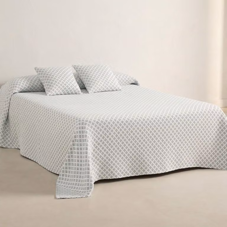 Colcha de algodón Gamusi con diseño de punto cruz y jacquard en color agua marina para cama de 150/160 cm, An x Al: 250 x 270 cm