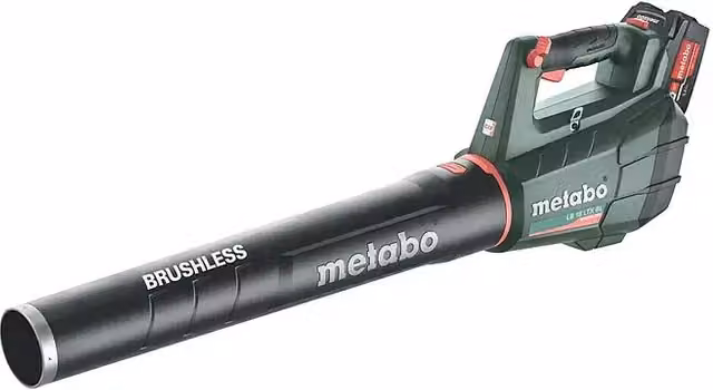 Soplador de hojas de batería Bosch LB 18 LTX BL 18V con 2 baterías de iones de litio y velocidad de soplado de 150 km/h en color verde y negro