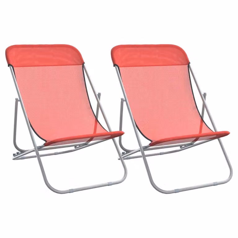 Set de 2 sillas de playa plegables Syfax en color rojo con estructura de acero recubierto y tejido textilene resistente a los rayos UV